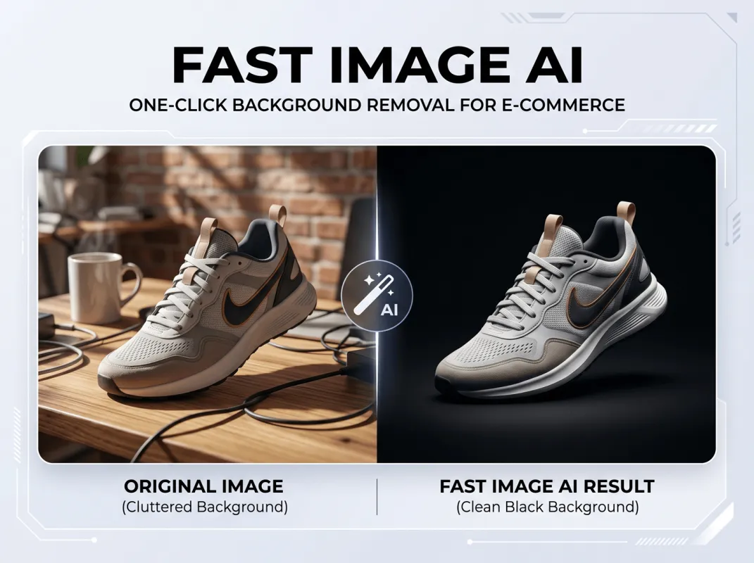 Fast Image AI instantly removes backgrounds and generates professional clean black-background images
