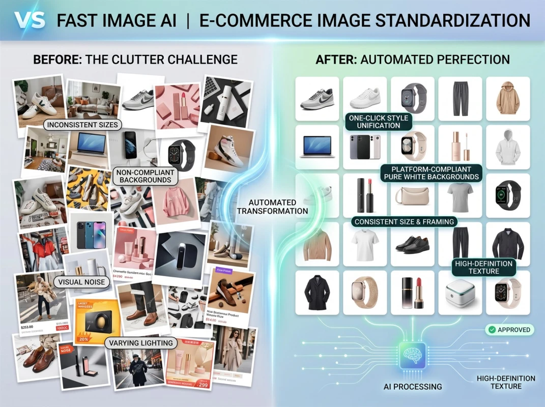 Unordentliche Shop-Bildgestaltung - Fast Image AI schafft edle saubere visuelle Hintergrnde